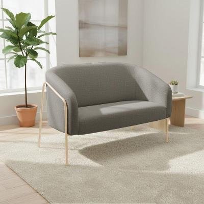 Sofá 2 Lugares Namoradeira Stella Base Industrial Alta Dourada Linho D03 - D'rossi Grafite