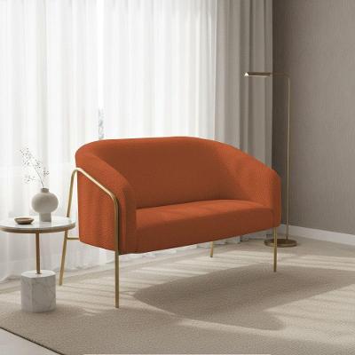 Sofá 2 Lugares Namoradeira Stella Base Industrial Alta Dourada Bouclê Terracota D03 - D'rossi