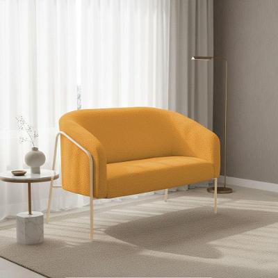 Sofá 2 Lugares Namoradeira Stella Base Industrial Alta Dourada Bouclê Mostarda D03 - D'rossi