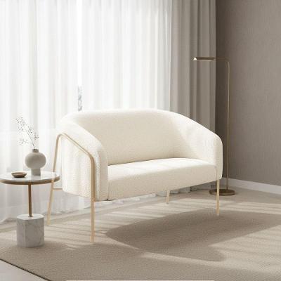 Sofá 2 Lugares Namoradeira Stella Base Industrial Alta Dourada Bouclê Off White D03 - D'rossi