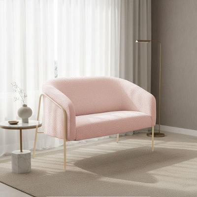 Sofá 2 Lugares Namoradeira Stella Base Industrial Alta Dourada Bouclê D03 - D'rossi Rose