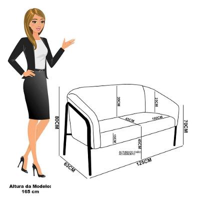 Sofá 2 Lugares Namoradeira Stella Base Industrial Alta Dourada Bouclê D03 - D'rossi Preto