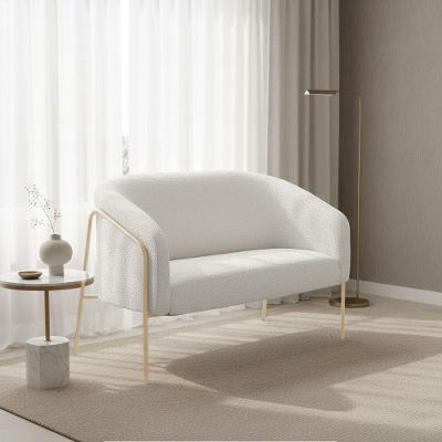 Sofá 2 Lugares Namoradeira Stella Base Industrial Alta Dourada Bouclê D03 - D'rossi Cinza