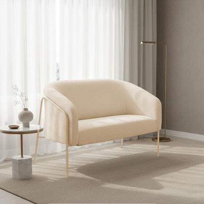 Sofá 2 Lugares Namoradeira Stella Base Industrial Alta Dourada Bouclê D03 - D'rossi Bege