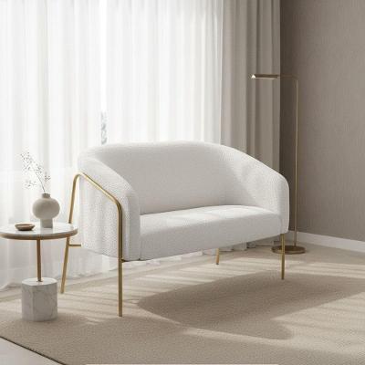 Sofá 2 Lugares Namoradeira Stella Base Industrial Alta Dourada Bouclê Cinza D03 - D'rossi