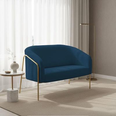 Sofá 2 Lugares Namoradeira Stella Base Industrial Alta Dourada Bouclê Azul D03 - D'rossi