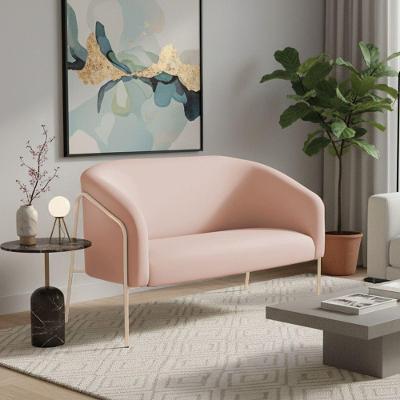 Sofá 2 Lugares Namoradeira Stella Base Industrial Alta Champanhe Veludo D03 - D'rossi Cor Rose