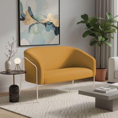 Sofá 2 Lugares Namoradeira Stella Base Industrial Alta Champanhe Veludo D03 - D'rossi Cor Mostarda