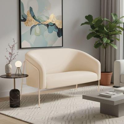 Sofá 2 Lugares Namoradeira Stella Base Industrial Alta Champanhe Veludo D03 - D'rossi Cor Bege