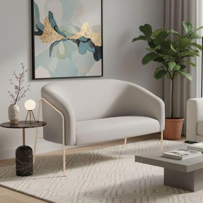 Sofá 2 Lugares Namoradeira Stella Base Industrial Alta Champanhe Veludo D03 - D'rossi Cor Cinza