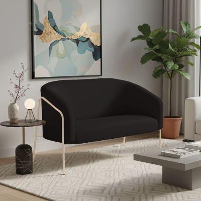 Sofá 2 Lugares Namoradeira Stella Base Industrial Alta Champanhe Suede Preto D03 - D'rossi