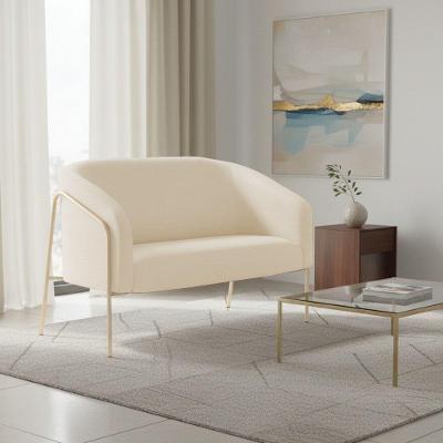 Sofá 2 Lugares Namoradeira Stella Base Industrial Alta Champanhe Sintético Pu D03 - D'rossi Bege