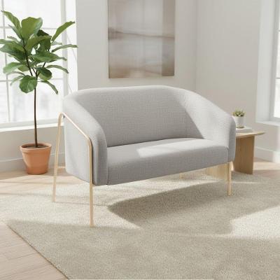 Sofá 2 Lugares Namoradeira Stella Base Industrial Alta Champanhe Linho D03 - D'rossi Cor Cinza