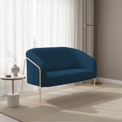 Sofá 2 Lugares Namoradeira Stella Base Industrial Alta Champanhe Bouclê D03 - D'rossi Azul