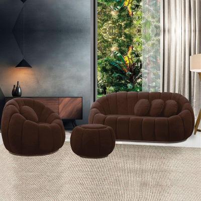 Sofá 2 Lugares Com Puff E Poltrona Orgânica Fixa Cloud Bouclê E03 - D'rossi Marrom