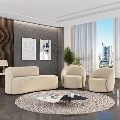 Sofá 2 Lug Orgânico140cm Morgan E 2 Poltronas Giratória Lua Cotelê-veludo Bege D03 - D'rossi