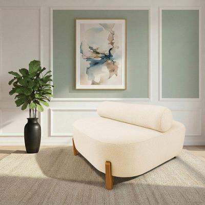 Sofá Sala Ilha Orgânico E 1 Poltrona 125cm éden Pé Madeira Bouclê Bege E03 - D'rossi