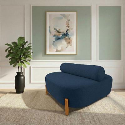 Sofá Sala Ilha Orgânico E 1 Poltrona 125cm éden Pé Madeira Bouclê Azul E03 - D'rossi