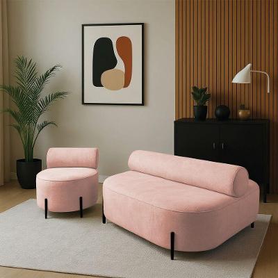 Sofá Sala Ilha Orgânico E 1 Poltrona 125cm éden Pé Aço Preto Bouclê Rosê E03 - D'rossi