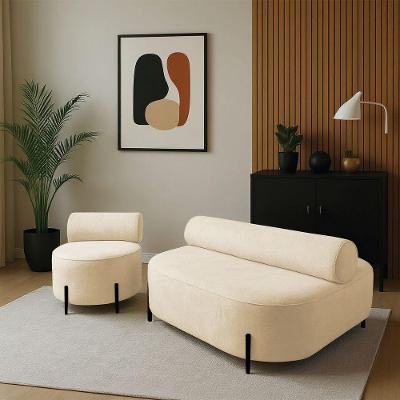 Sofá Sala Ilha Orgânico E 1 Poltrona 125cm éden Pé Aço Preto Bouclê Bege E03 - D'rossi