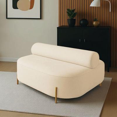 Sofá Sala Ilha Orgânico E 1 Poltrona 125cm éden Pé Aço Dourado Bouclê Bege E03 - D'rossi