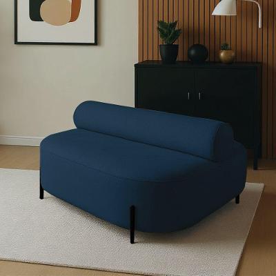 Sofá Sala Ilha Orgânica éden 125cm Pé Aço Lateral Preto Bouclê Azul E03 - D'rossi