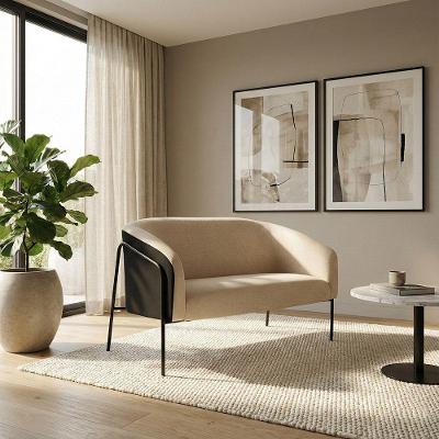 Sofá Namoradeira Stella Industrial Alta Preta Sintético Pu Preto Linho D03 - D'rossi Cor Preto/linho Bege