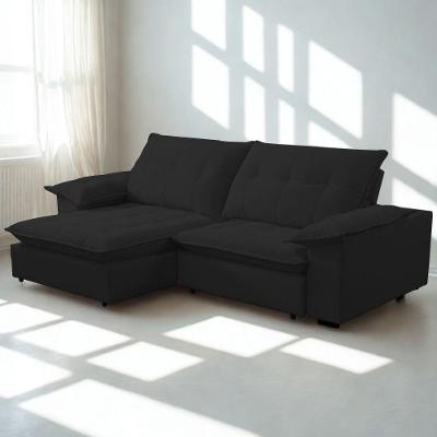Sofá Retrátil E Reclinável Veludo 2,20m Lisboa - Conforto Premium E Design Elegante | Lansof Brasil Cores Preto