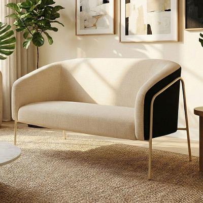 Sofá Namoradeira Stella Industrial Alta Champanhe Sintético Pu Preto Linho D03 - D'rossi Cor Preto/linho Bege