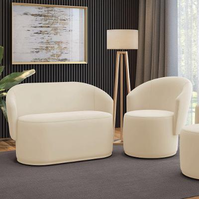 Sofá Namoradeira E Poltrona Orgânica Para Sala Malu Veludo Bege M11 - D'rossi