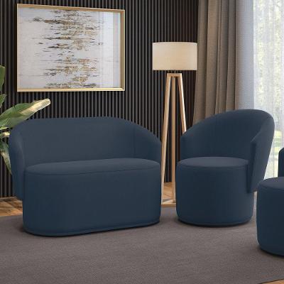 Sofá Namoradeira E Poltrona Orgânica Para Sala Malu Suede Azul Marinho M11 - D'rossi