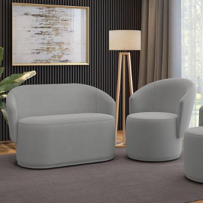 Sofá Namoradeira E Poltrona Orgânica Para Sala Malu Suede M11 - D'rossi Cinza