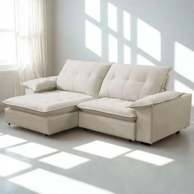 Sofá Retrátil E Reclinável Veludo 2,10m Lisboa - Conforto Premium E Design Elegante | Lansof Brasil Cores Bege