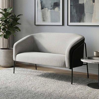 Sofá Namoradeira Stella Industrial Alta Preta Sintético Pu Preto Linho D03 - D'rossi Cor Preto/linho Cinza