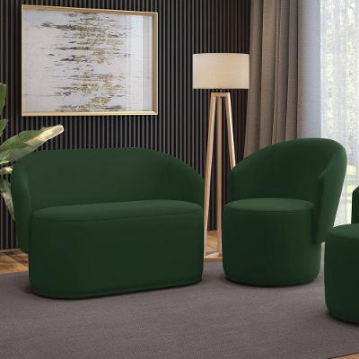 Sofá Namoradeira E Poltrona Orgânica Para Sala Malu Veludo Verde M11 - D'rossi