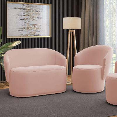 Sofá Namoradeira E Poltrona Orgânica Para Sala Malu Veludo M11 - D'rossi Rose