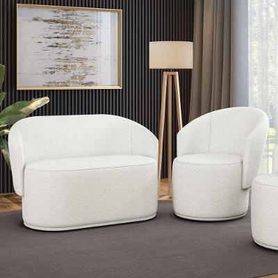 Sofá Namoradeira E Poltrona Orgânica Para Sala Malu Bouclê Off White M11 - D'rossi