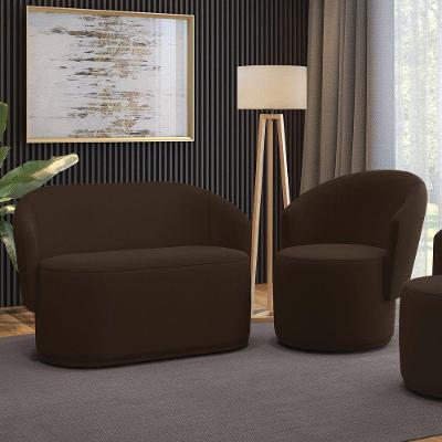 Sofá Namoradeira E Poltrona Orgânica Para Sala Malu Suede Marrom M11 - D'rossi