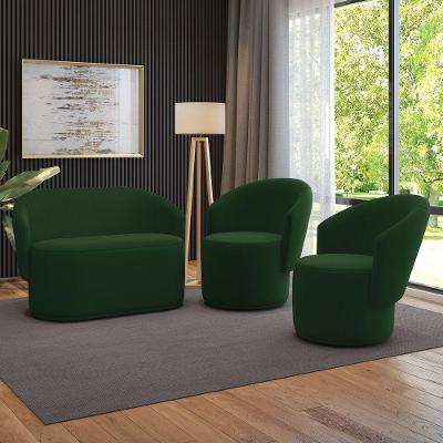 Sofá Namoradeira E 2 Poltronas Orgânica Para Sala Malu Suede Verde M11 - D'rossi