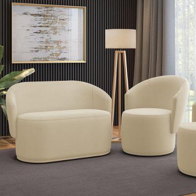 Sofá Namoradeira E Poltrona Orgânica Para Sala Malu Suede M11 - D'rossi Bege