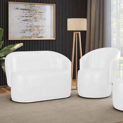 Sofá Namoradeira E Poltrona Orgânica Para Sala Malu Sintético Pu M11 - D'rossi Branco