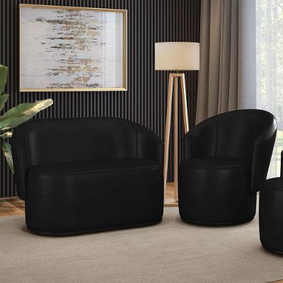 Sofá Namoradeira E Poltrona Orgânica Para Sala Malu Sintético Pu Preto M11 - D'rossi