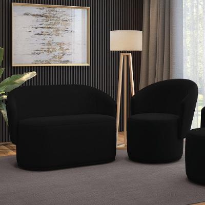 Sofá Namoradeira E Poltrona Orgânica Para Sala Malu Suede M11 - D'rossi Preto