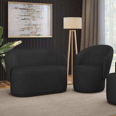 Sofá Namoradeira E Poltrona Orgânica Para Sala Malu Sintético M11 - D'rossi Preto