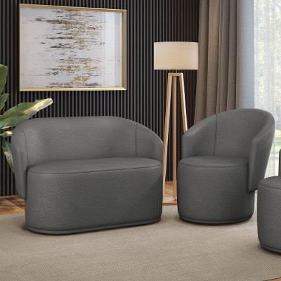 Sofá Namoradeira E Poltrona Orgânica Para Sala Malu Sintético M11 - D'rossi Grafite