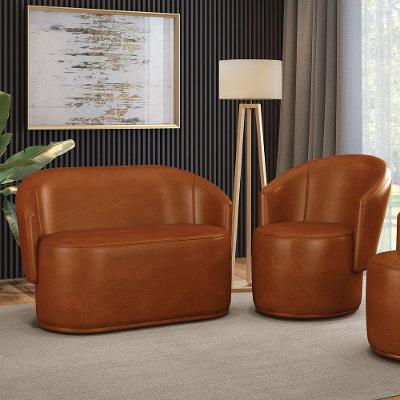 Sofá Namoradeira E Poltrona Orgânica Para Sala Malu Sintético Pu Nozes M11 - D'rossi