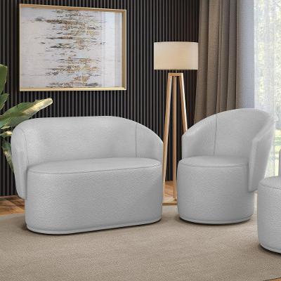 Sofá Namoradeira E Poltrona Orgânica Para Sala Malu Sintético M11 - D'rossi Cinza