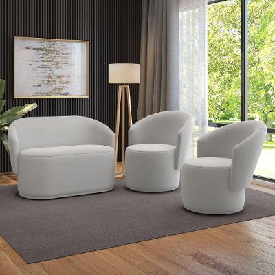 Sofá Namoradeira E 2 Poltronas Orgânica Para Sala Malu Veludo Cinza M11 - D'rossi