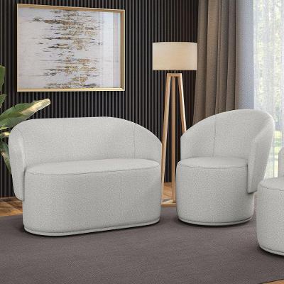 Sofá Namoradeira E Poltrona Orgânica Para Sala Malu Bouclê Cinza M11 - D'rossi