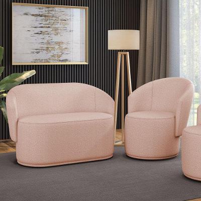 Sofá Namoradeira E Poltrona Orgânica Para Sala Malu Bouclê Rosê M11 - D'rossi